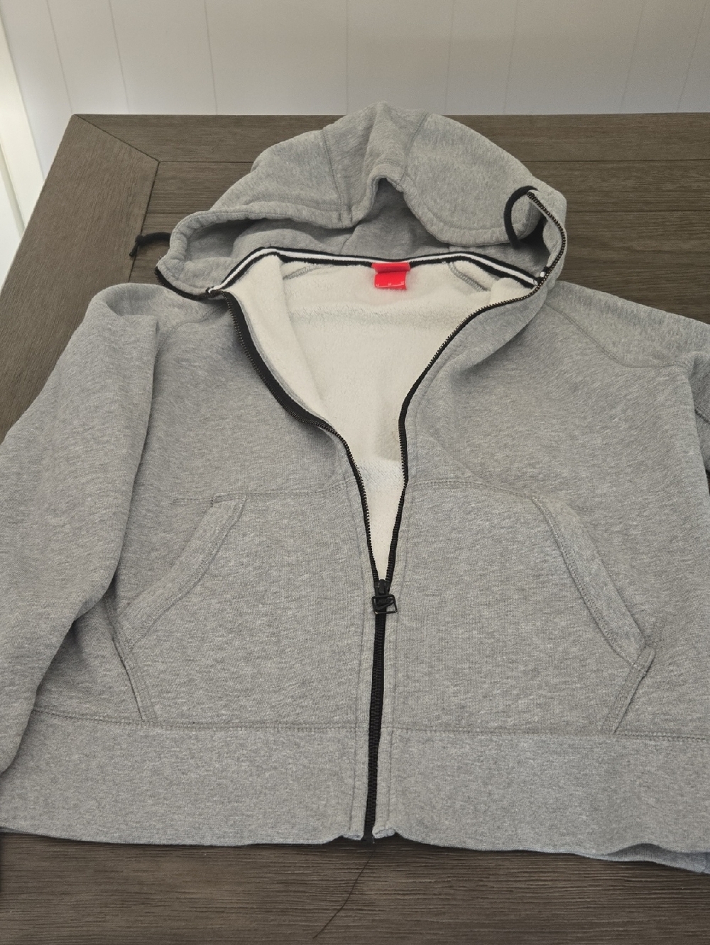 Vintage Nike Gray and Black Hoodie with Red Logo Tag